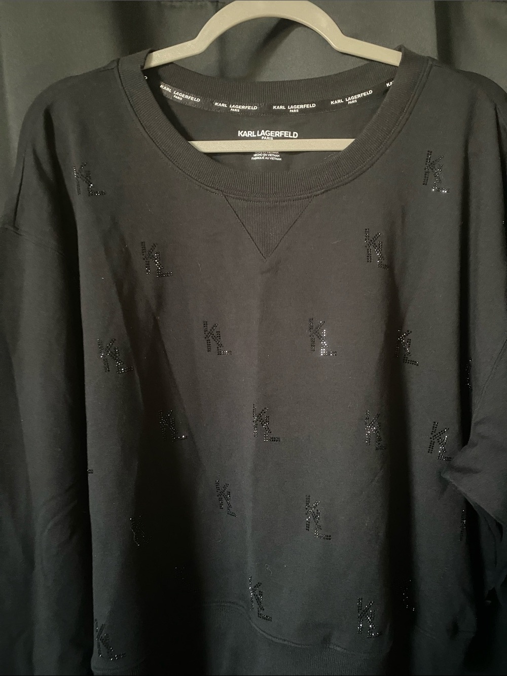 Karl Lagerfeld Black Crewneck Sweatshirt with Subtle KL Crystal Logos